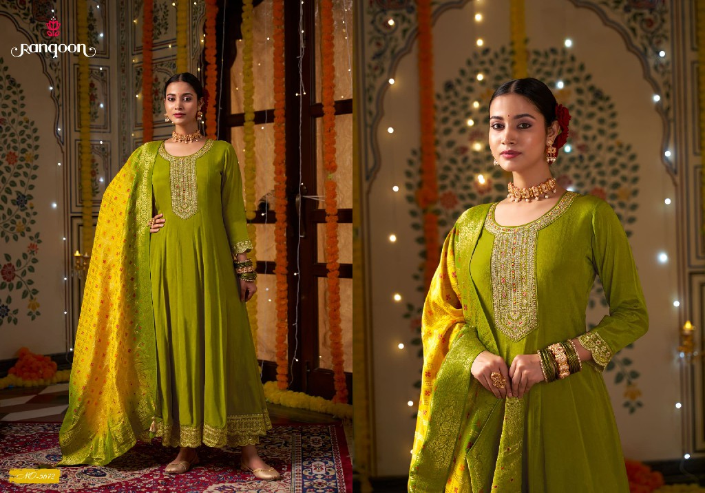 marigold by rangoon fully stitch silk anarkali style designer 3pcs suits for women