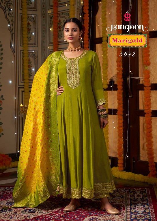 marigold by rangoon fully stitch silk anarkali style designer 3pcs suits for women