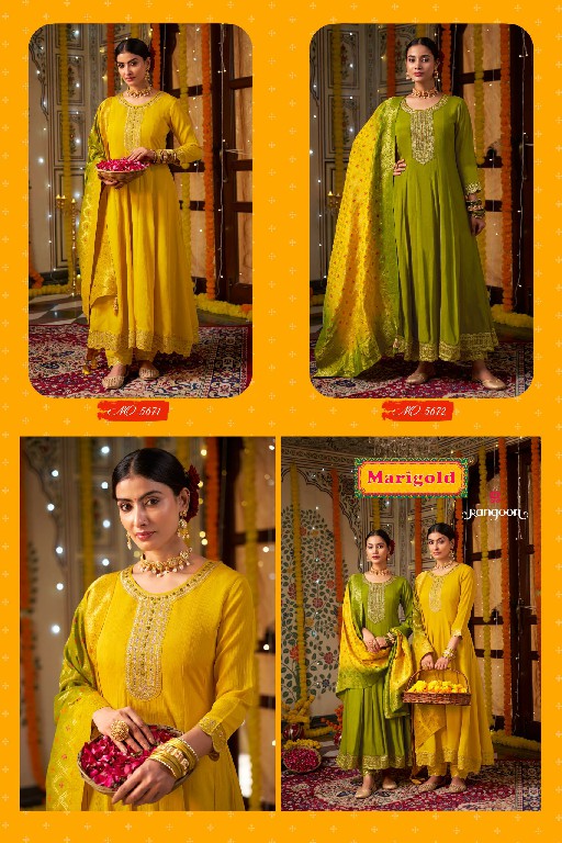 marigold by rangoon fully stitch silk anarkali style designer 3pcs suits for women