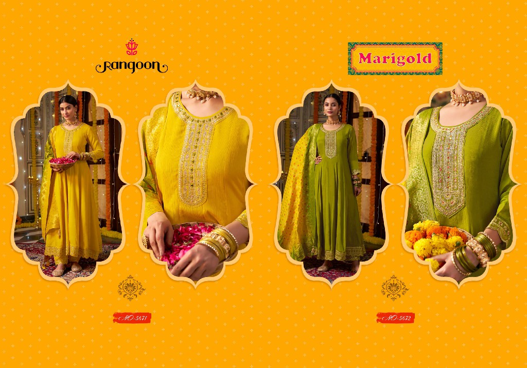 marigold by rangoon fully stitch silk anarkali style designer 3pcs suits for women