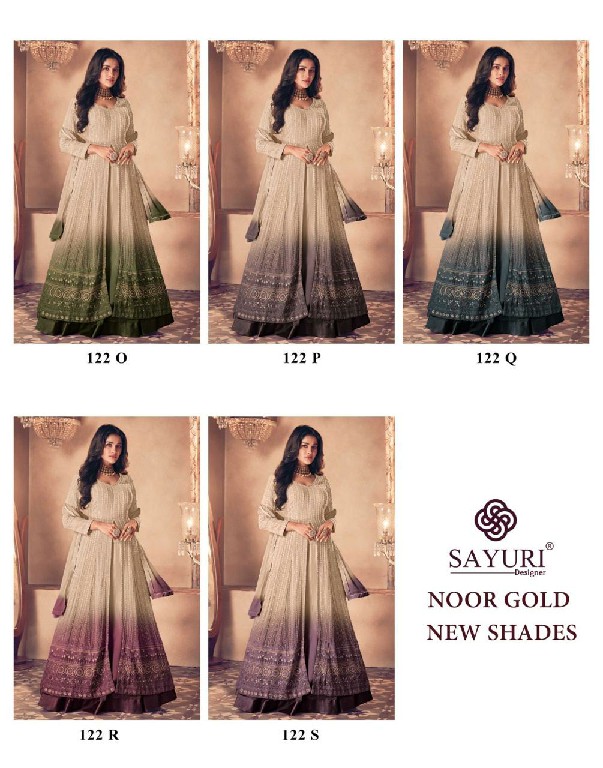 sayuri designer noor gold new shades full stitch designer georgette kurti skirt with dupatta