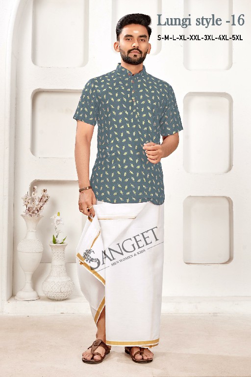 Sangeet Lungi Style Vol-16 Wholesale Reyon Gold Print Mens Kurta