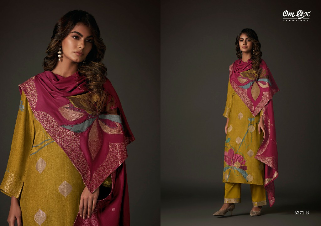 Omtex Melange Wholesale Muslin Jacquard With Handwork Salwar Suits