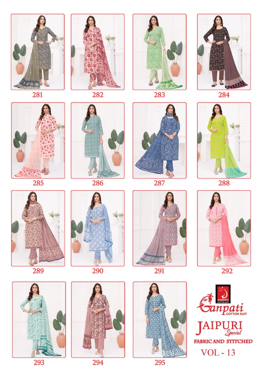 Ganpati Jaipuri Special Vol-13 Wholesale Pure Cotton Printed Dress Material