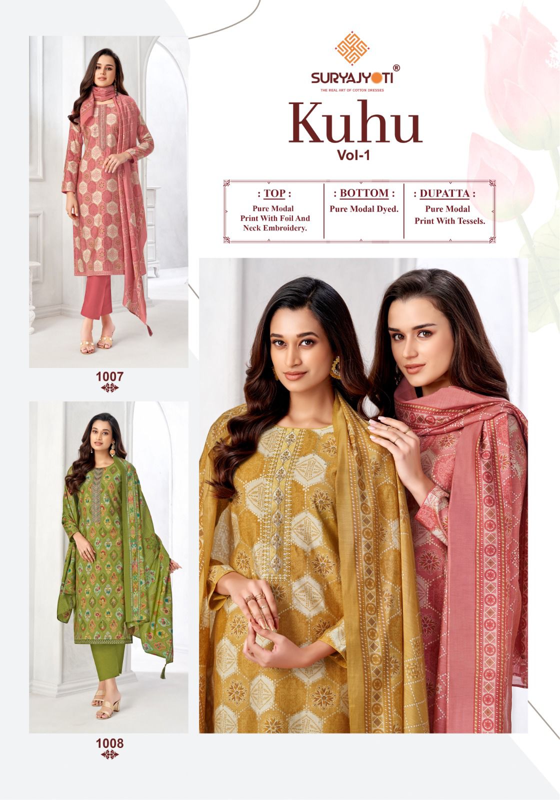 Suryajyoti Kuhu Vol-1 Wholesale Pure Modal Print With Embroidery Dress Material