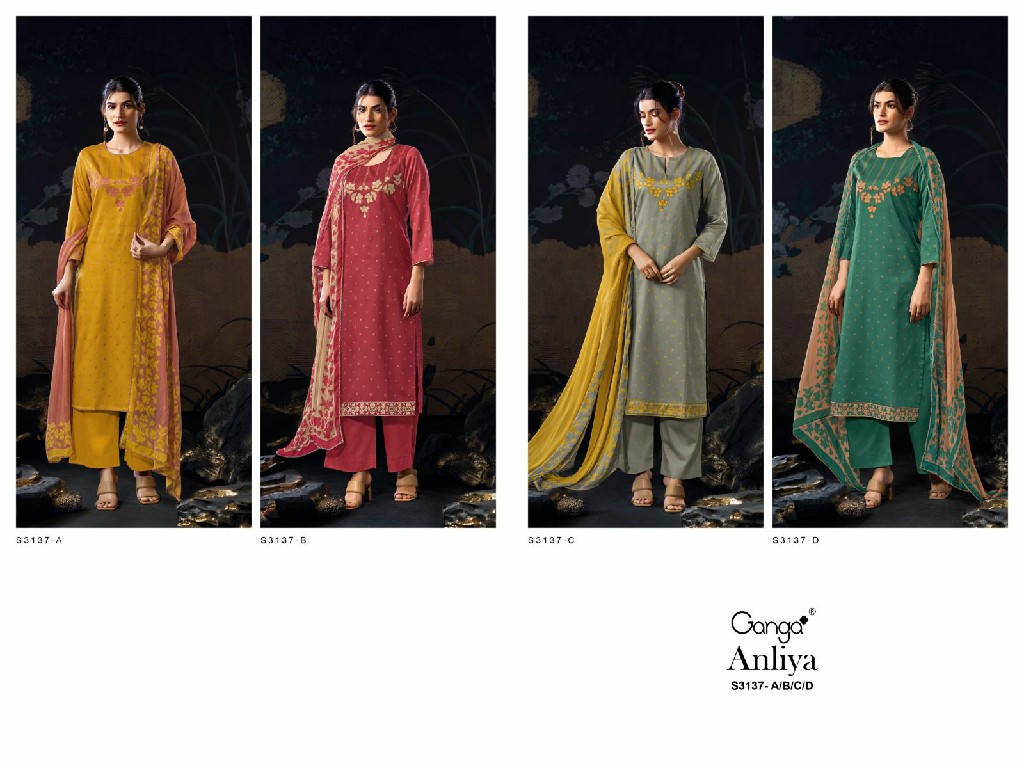 Ganga Anliya S3137 Wholesale Premium Cotton Satin Salwar Suits