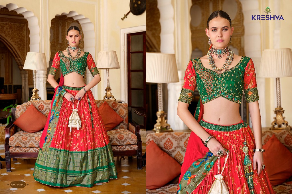 vamika by Kreshva rewaa readymade silk designer engagement lehenga for bride