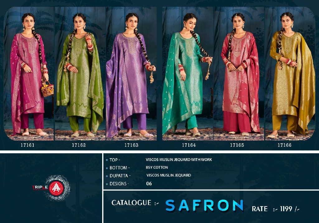 Triple AAA Safron Wholesale Viscose Muslin With Work Dress Material