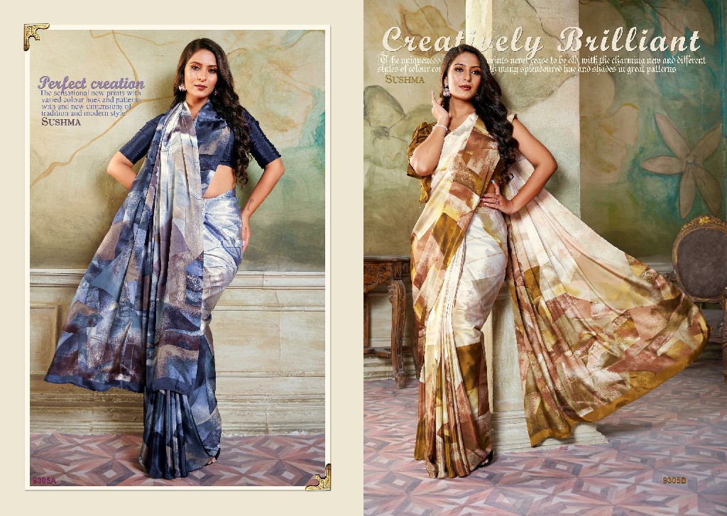 Sushma Glam Wholesale Printed Crepe Sarees Catalog