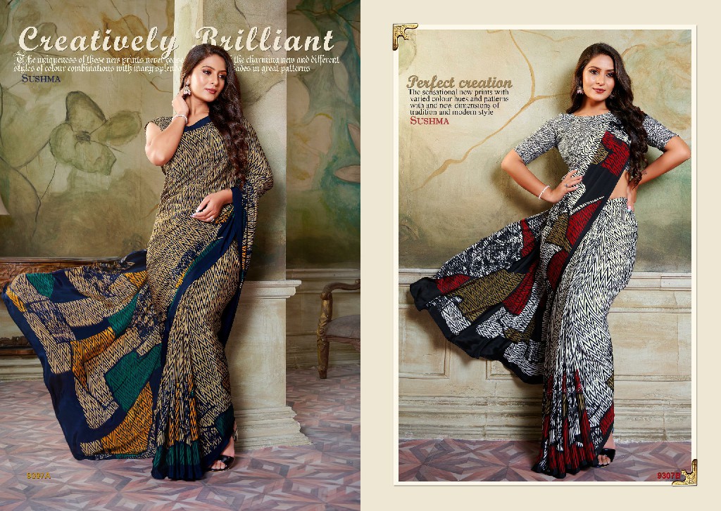 Sushma Glam Wholesale Printed Crepe Sarees Catalog