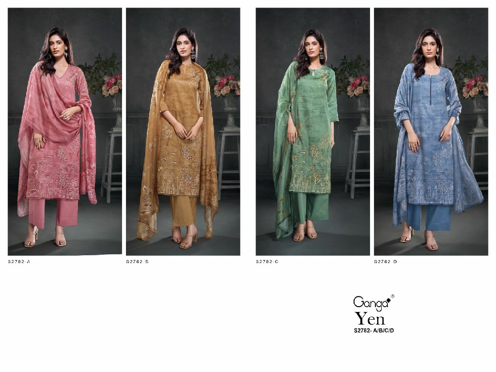 Ganga Yen S2782 Wholesale Cotton Satin With Embroidery Salwar Suits