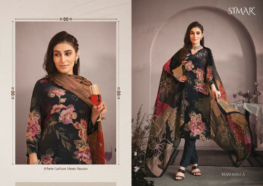 Glossy Simar Vaani Wholesale Pure Natural Crape With Handwork Salwar Suits