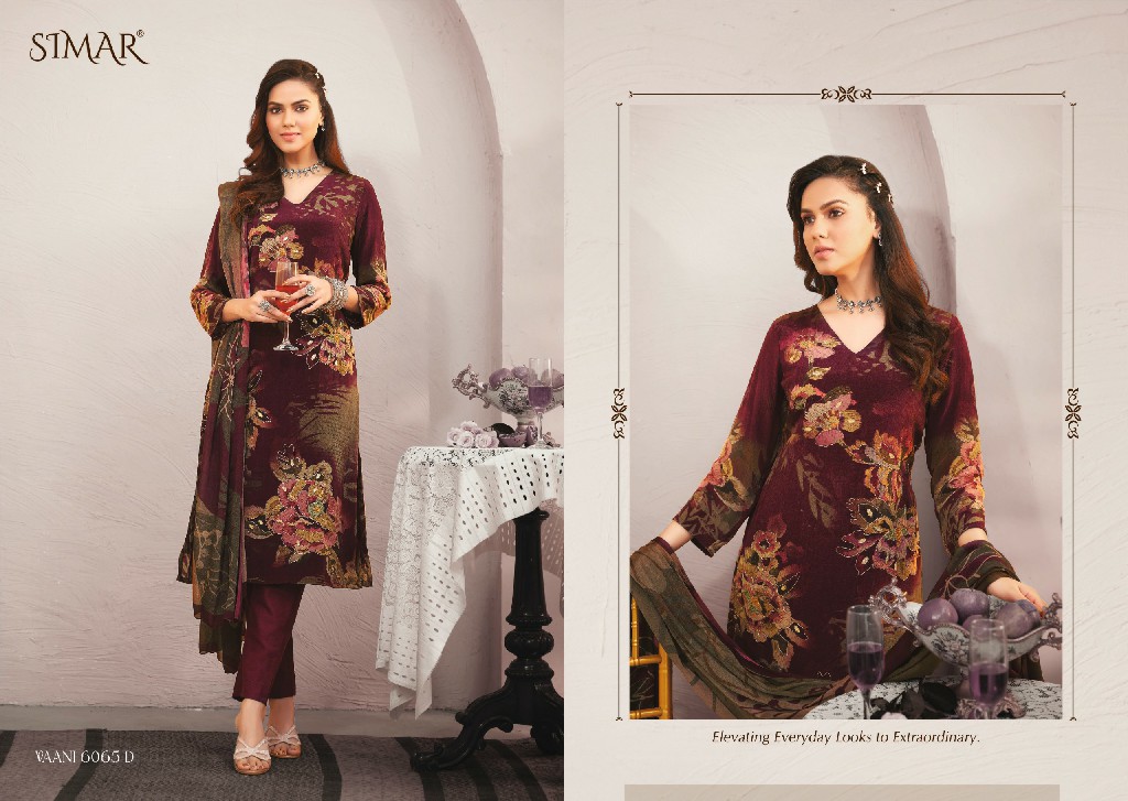 Glossy Simar Vaani Wholesale Pure Natural Crape With Handwork Salwar Suits