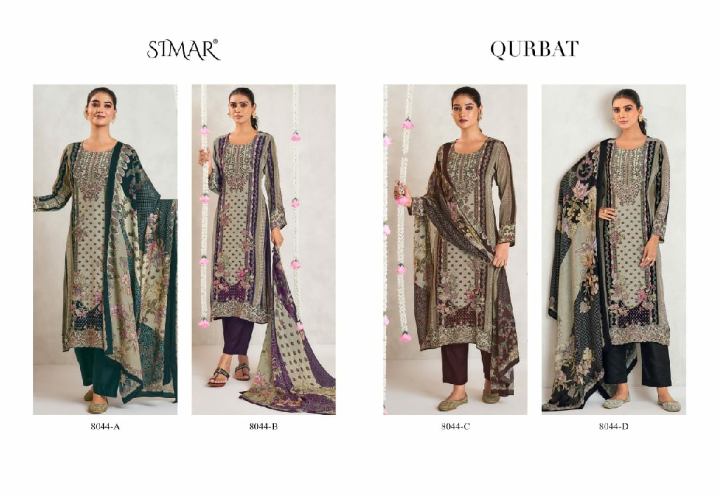 Glossy Simar Qurbat Wholesale Pure Natural Crape With Handwork Salwar Suits