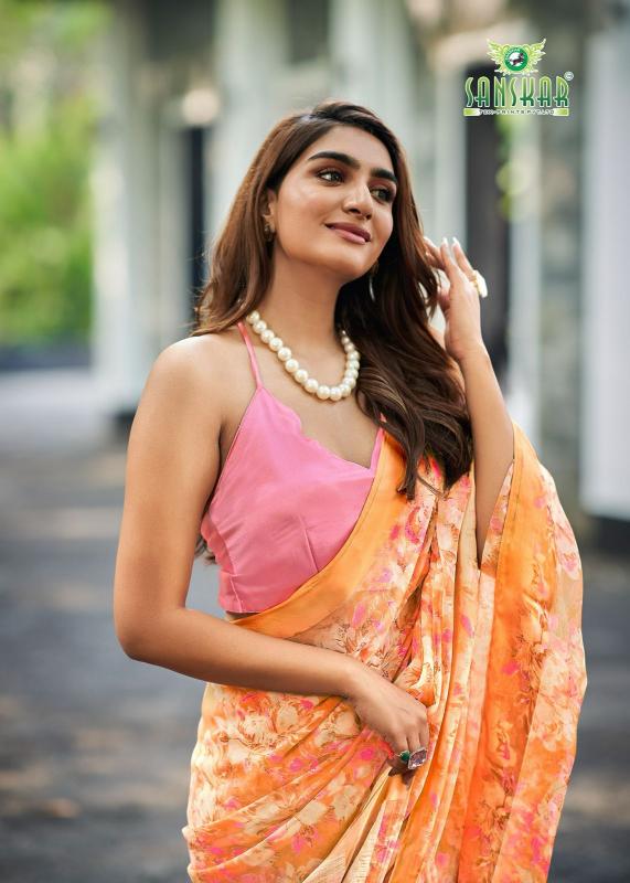 sanskar tex prints resham chiffon satin patta luxurious sarees for women