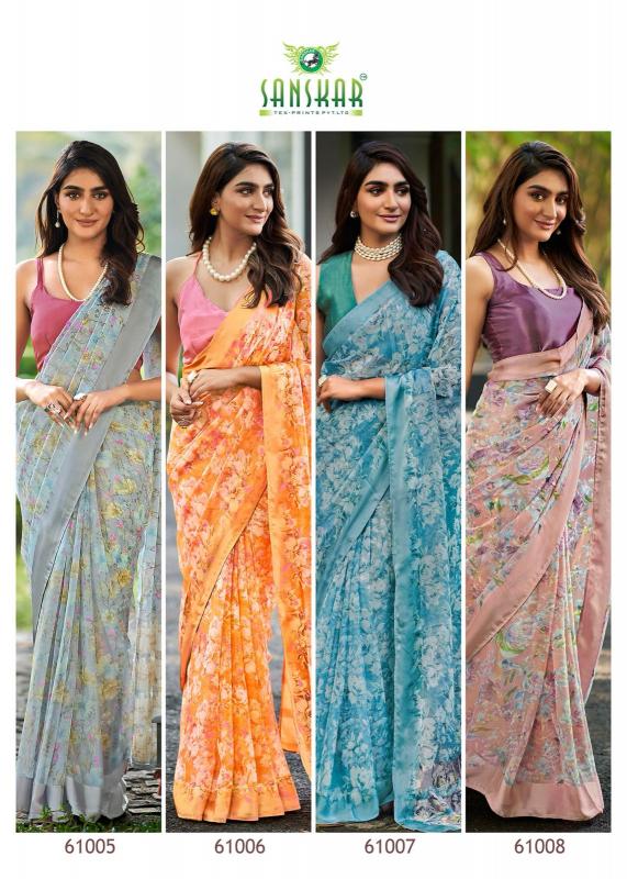 sanskar tex prints resham chiffon satin patta luxurious sarees for women