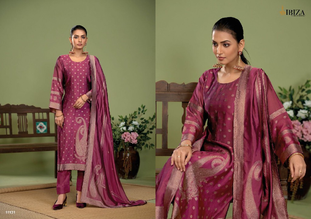 ibiza nora banglory silk jacquard premium indian unstitch 3pcs dress