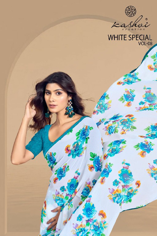 Kashvi White Special Vol-6 Wholesale Dull Moss Fabrics Ethnic Sarees