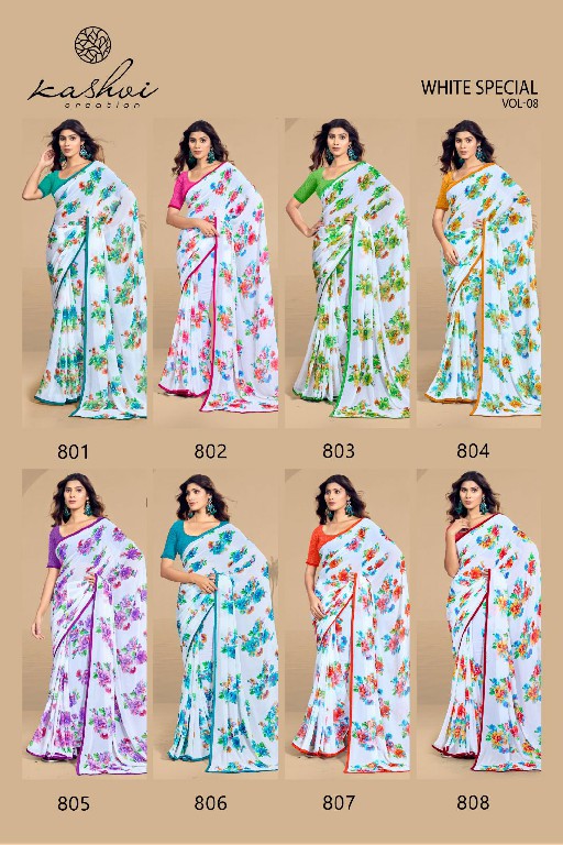 Kashvi White Special Vol-6 Wholesale Dull Moss Fabrics Ethnic Sarees