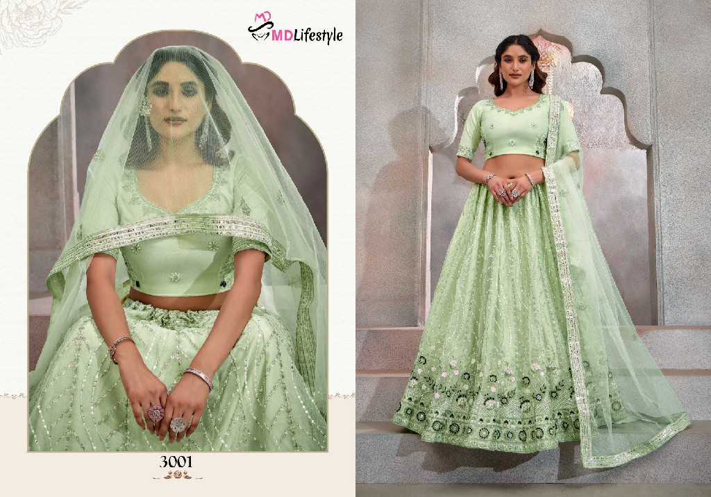 MD Lifestyle Hirwa Vol-1 Wholesale Exclusive Embroidered Semi Stitched Net Lehenga Choli Collection