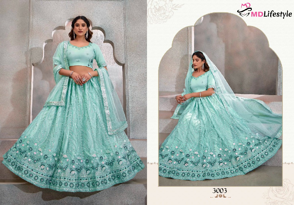 MD Lifestyle Hirwa Vol-1 Wholesale Exclusive Embroidered Semi Stitched Net Lehenga Choli Collection