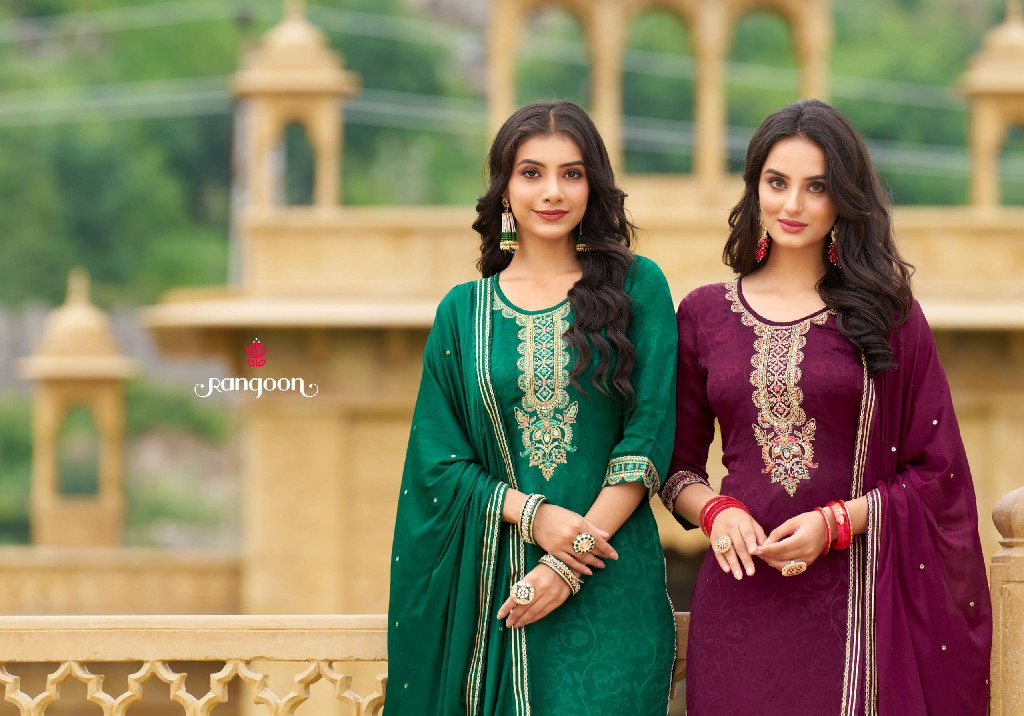 Rangoon Rajani Wholesale Pure Chinon Self Embroidery Salwar Suits