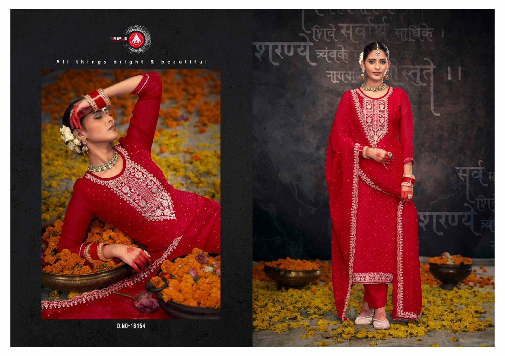Triple AAA Gulabi Vol-2 Wholesale Crunchi Silk With Cording Work Dress Material