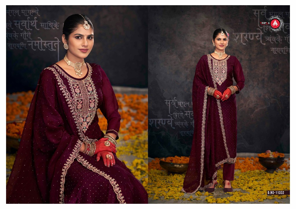 Triple AAA Gulabi Vol-2 Wholesale Crunchi Silk With Cording Work Dress Material