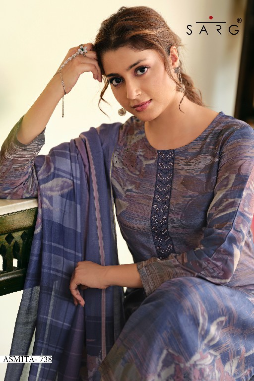 sarg presents asmita muslin silk popular design unstitch ladies suit