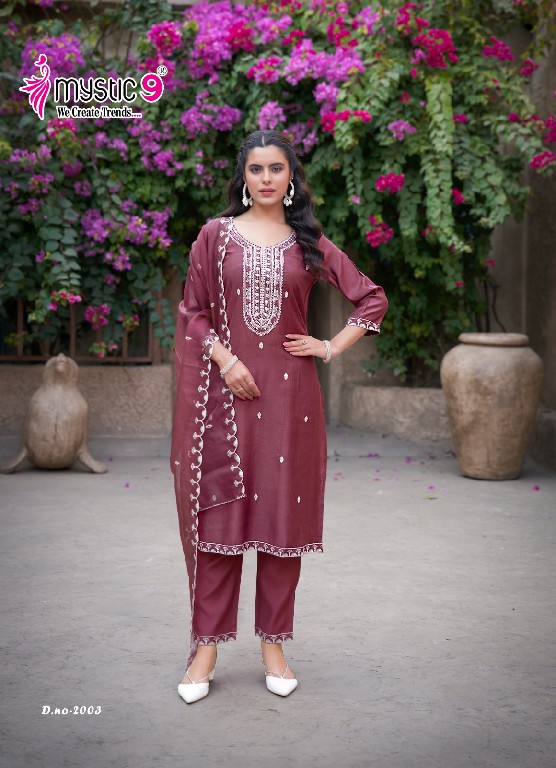 Mystic 9 Flora Vol-2 Wholesale Viscose Vertical Straight Cut Kurtis With Pant And Dupatta