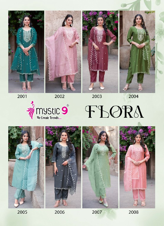 Mystic 9 Flora Vol-2 Wholesale Viscose Vertical Straight Cut Kurtis With Pant And Dupatta
