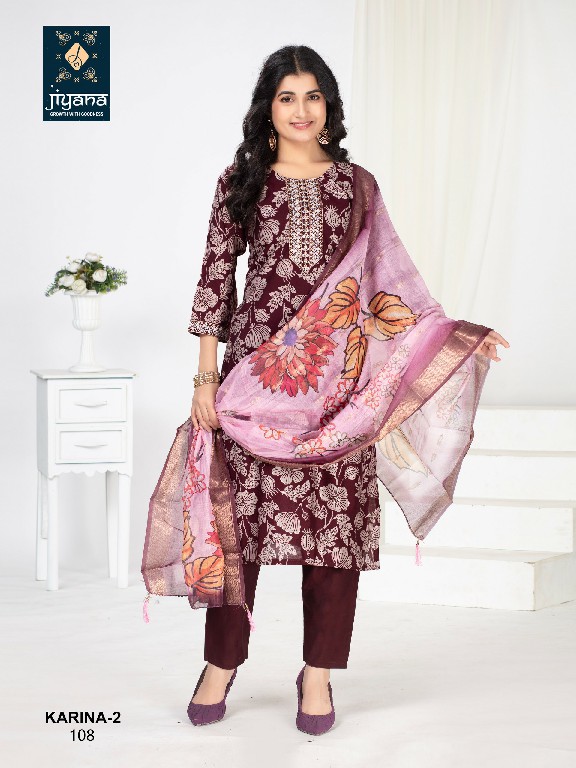 Jiyana Karina Vol-2 Wholesale Vertican Foil Print Top With Pant And Dupatta