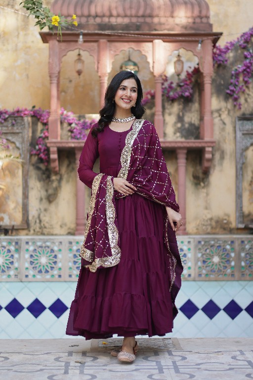 Desirable Women's Fully Flair Gown Made With Star Georgette Fabrics and Designer Embroidered Dupatta