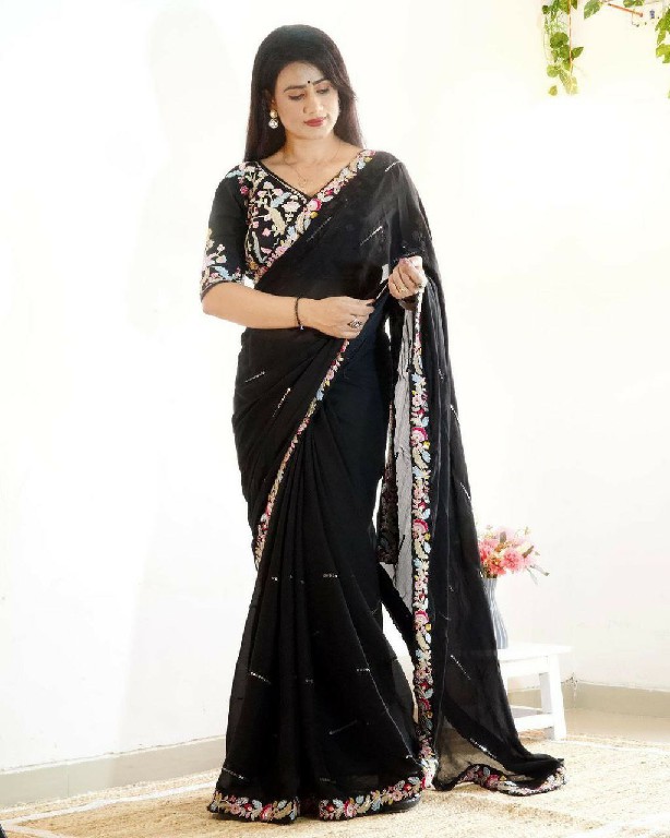 BT-3107 WHOLESALE TRENDING DESIGNER HEAVY EMBRODERY WORK WITH FULLY STICH BLOUSE SAREE