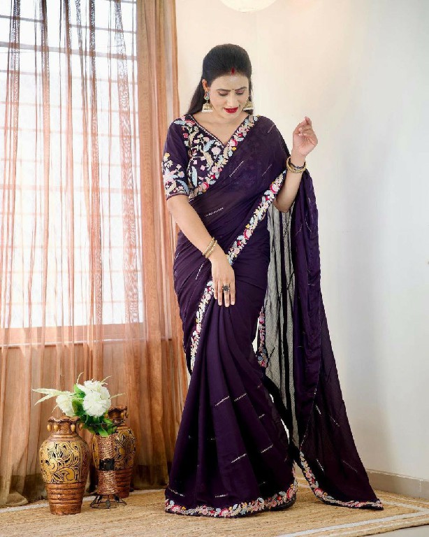 BT-3107 WHOLESALE TRENDING DESIGNER HEAVY EMBRODERY WORK WITH FULLY STICH BLOUSE SAREE