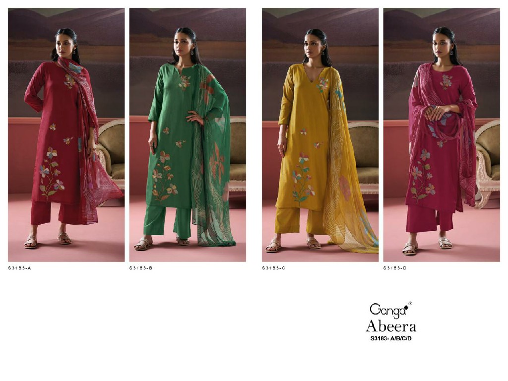 Ganga Abeera S3183 Wholesale Premium Cotton Silk With Embroidery Salwar Suits