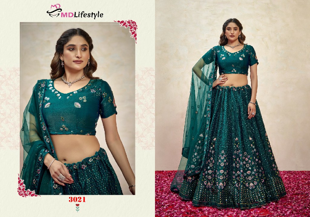 MD Lifestyle Hirwa Vol-3 Wholesale Exclusive Embroidered Semi Stitched Net Lehenga Choli Collection