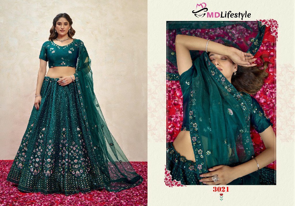 MD Lifestyle Hirwa Vol-3 Wholesale Exclusive Embroidered Semi Stitched Net Lehenga Choli Collection