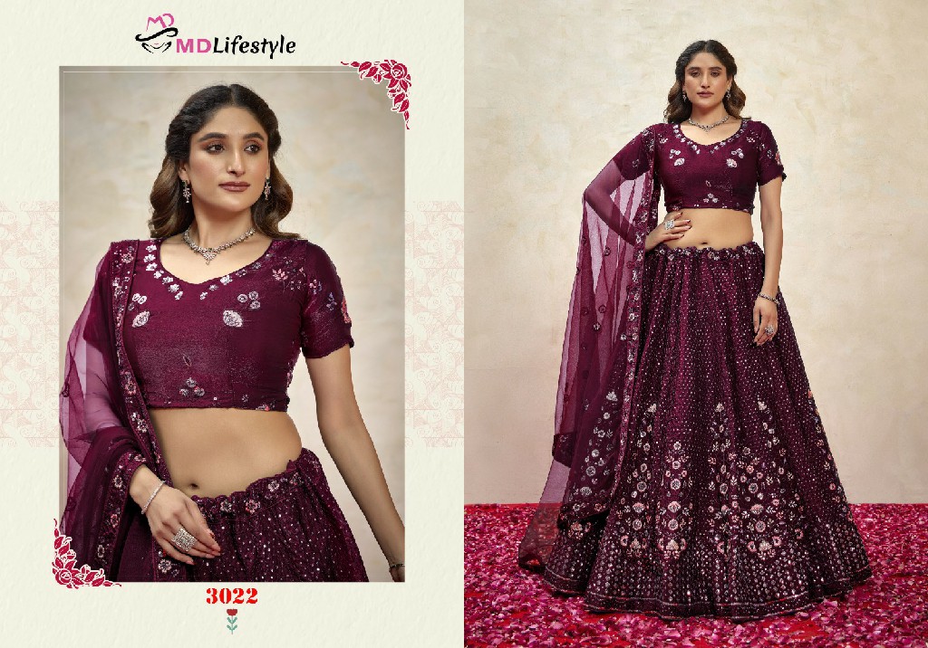 MD Lifestyle Hirwa Vol-3 Wholesale Exclusive Embroidered Semi Stitched Net Lehenga Choli Collection