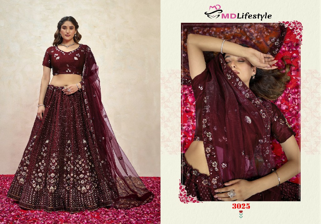 MD Lifestyle Hirwa Vol-3 Wholesale Exclusive Embroidered Semi Stitched Net Lehenga Choli Collection