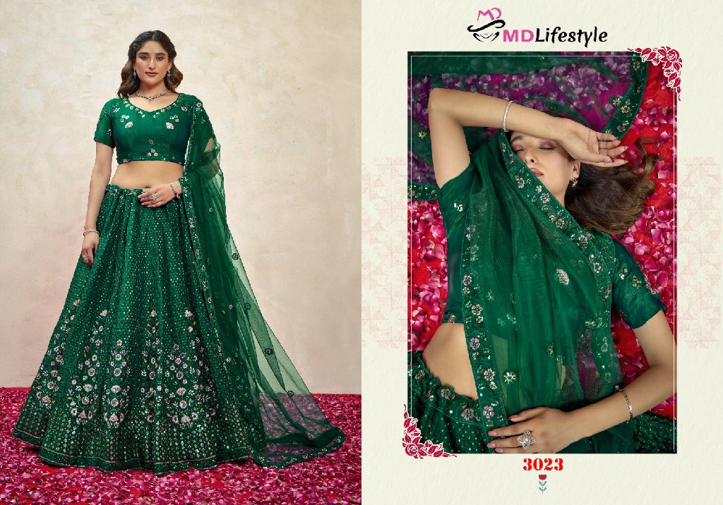 MD Lifestyle Hirwa Vol-3 Wholesale Exclusive Embroidered Semi Stitched Net Lehenga Choli Collection