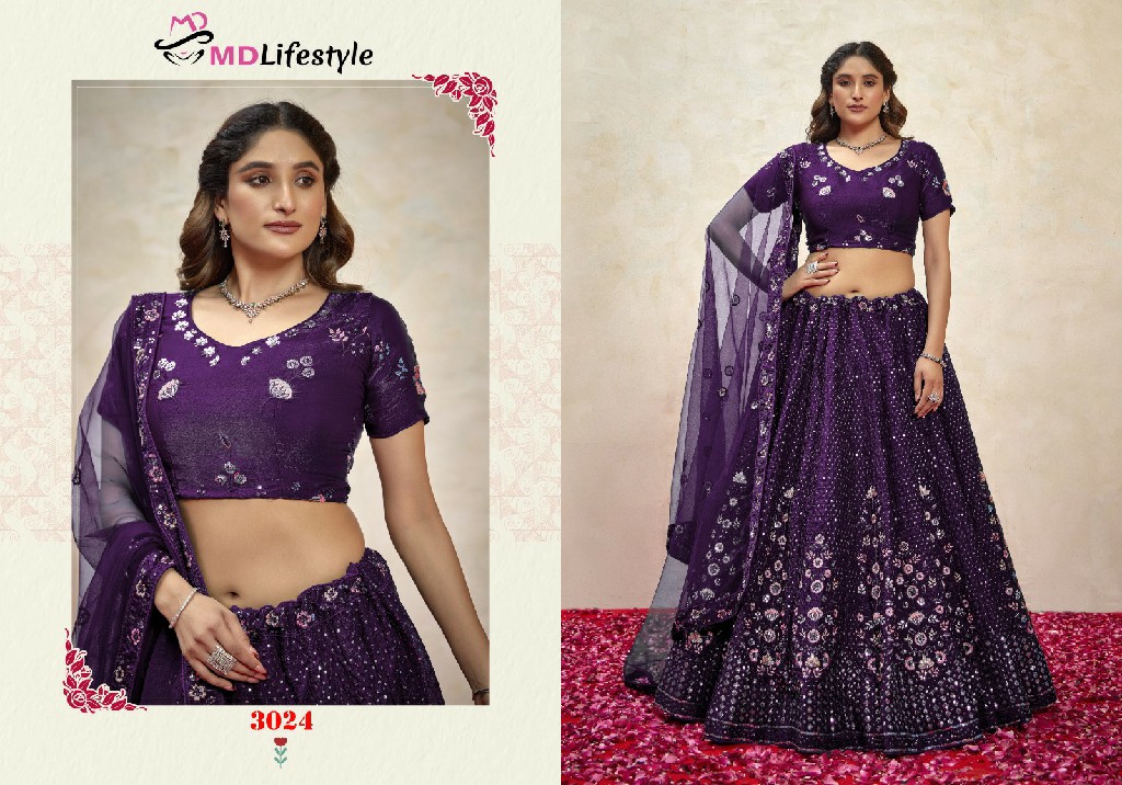 MD Lifestyle Hirwa Vol-3 Wholesale Exclusive Embroidered Semi Stitched Net Lehenga Choli Collection