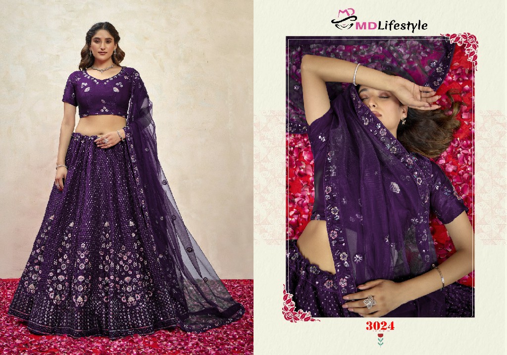 MD Lifestyle Hirwa Vol-3 Wholesale Exclusive Embroidered Semi Stitched Net Lehenga Choli Collection