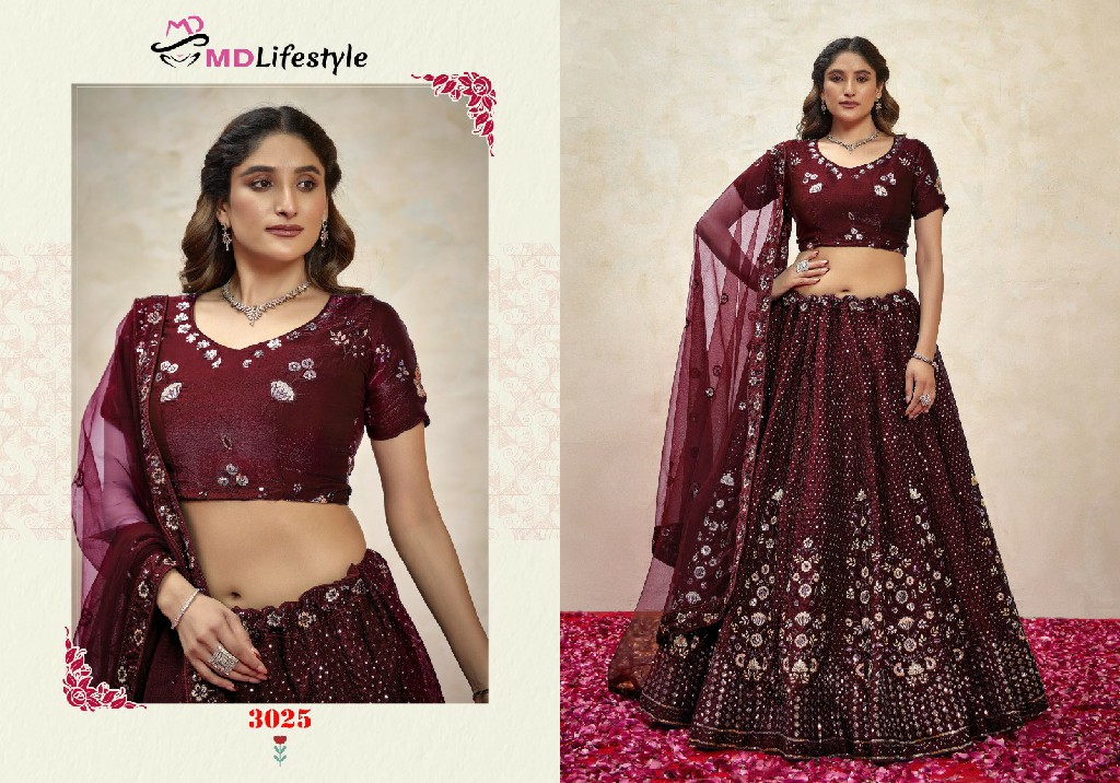MD Lifestyle Hirwa Vol-3 Wholesale Exclusive Embroidered Semi Stitched Net Lehenga Choli Collection