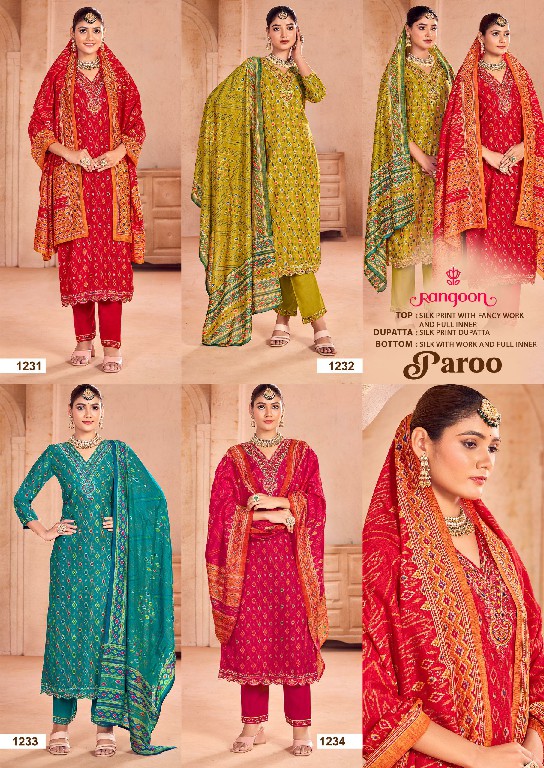 Rangoon Paroo Wholesale Silk Print With Fancy Work Readymade Suits