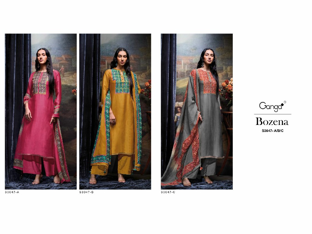 Ganga Bozena S3047 Wholesale Pure Bemberg Silk Salwar Suits