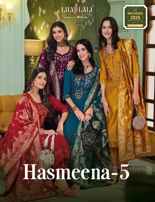 Lily And Lali Hasmeena Vol-5 Wholesale Hand Work On Viscose Kurti With Pant And Dupatta