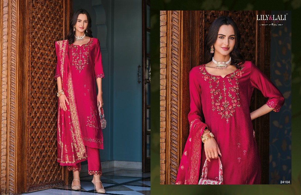 Lily And Lali Hasmeena Vol-5 Wholesale Hand Work On Viscose Kurti With Pant And Dupatta