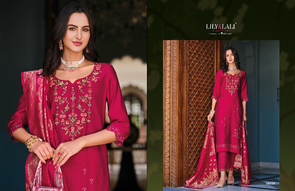 Lily And Lali Hasmeena Vol-5 Wholesale Hand Work On Viscose Kurti With Pant And Dupatta