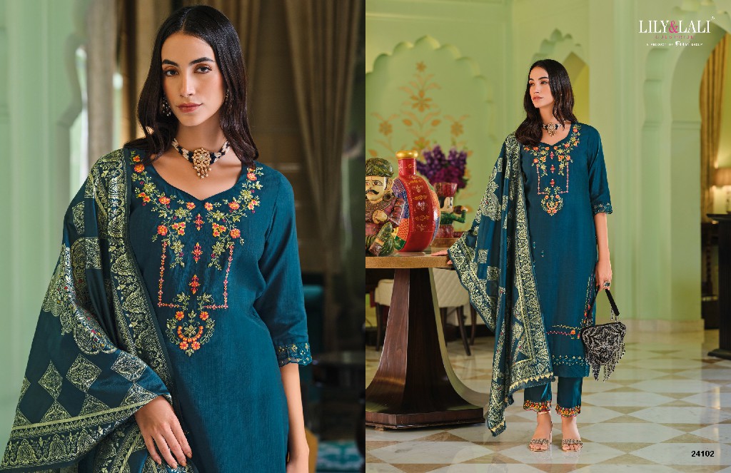 Lily And Lali Hasmeena Vol-5 Wholesale Hand Work On Viscose Kurti With Pant And Dupatta